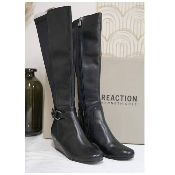 Kenneth Cole Reaction Shoes - Kenneth Cole Reaction Womens Tip Dress Closed Toe Knee High Boots - Black 5.5M